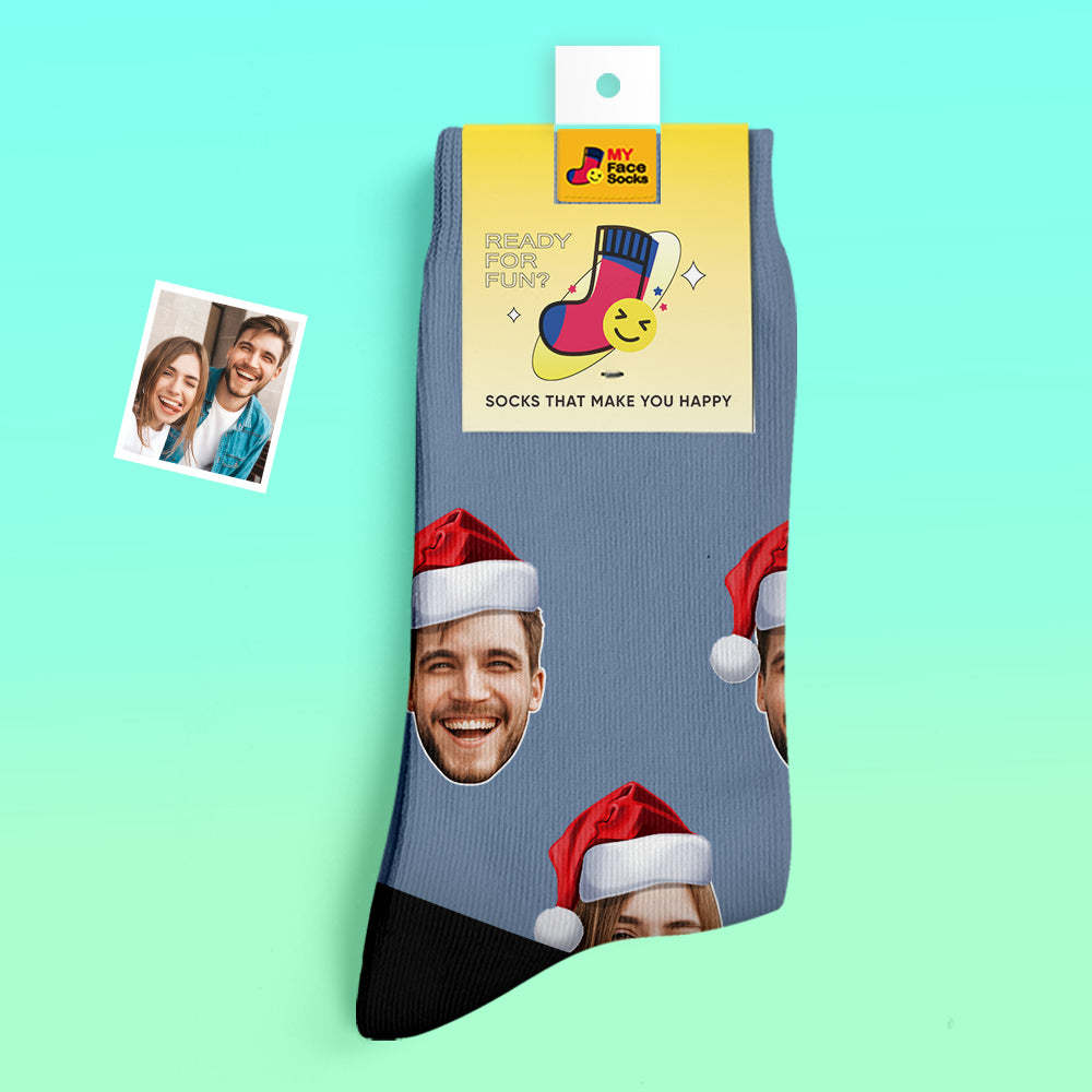 Custom Thick Socks Photo 3D Digital Printed Socks Autumn Winter Warm Socks Wear Santa Hat - MyFaceSocksAu