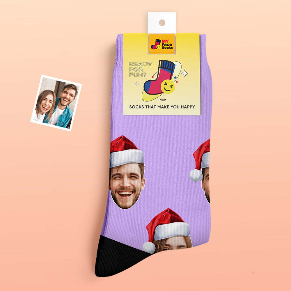 Custom Thick Socks Photo 3D Digital Printed Socks Autumn Winter Warm Socks Wear Santa Hat - MyFaceSocksAu