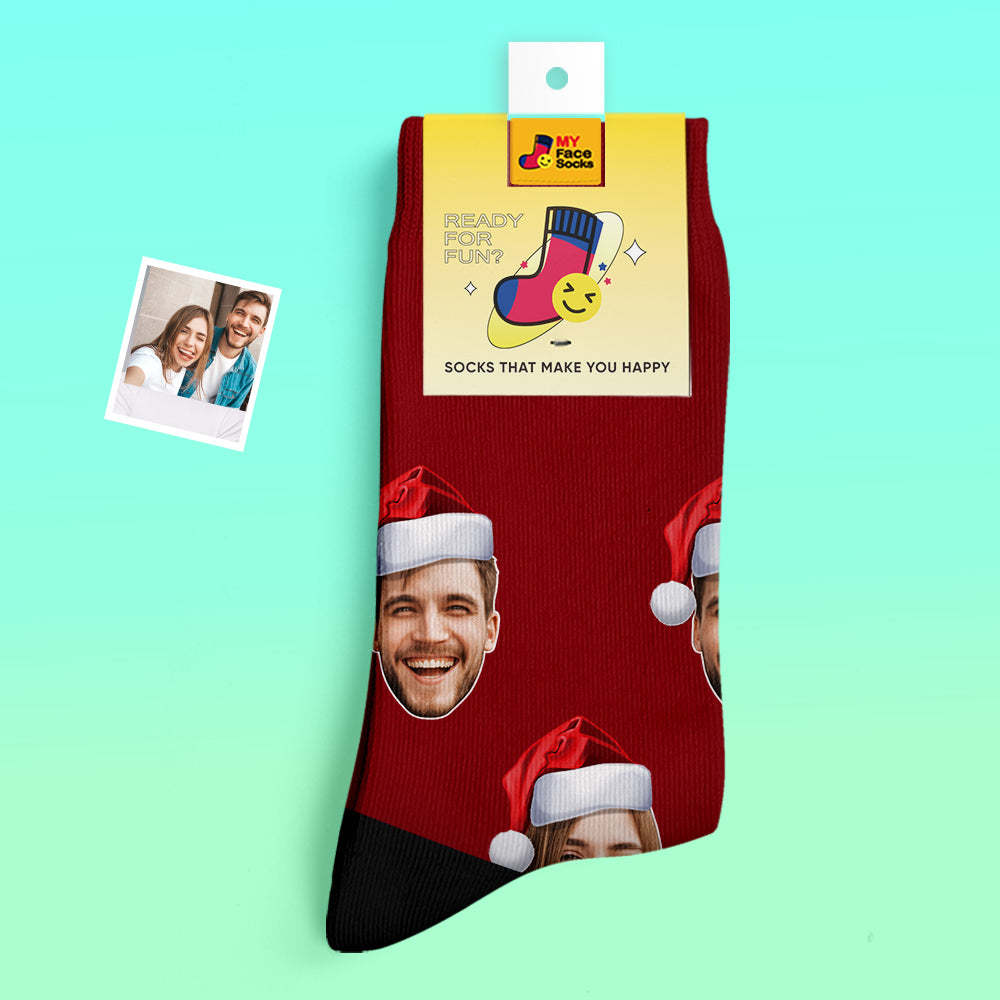 Custom Thick Socks Photo 3D Digital Printed Socks Autumn Winter Warm Socks Wear Santa Hat - MyFaceSocksAu