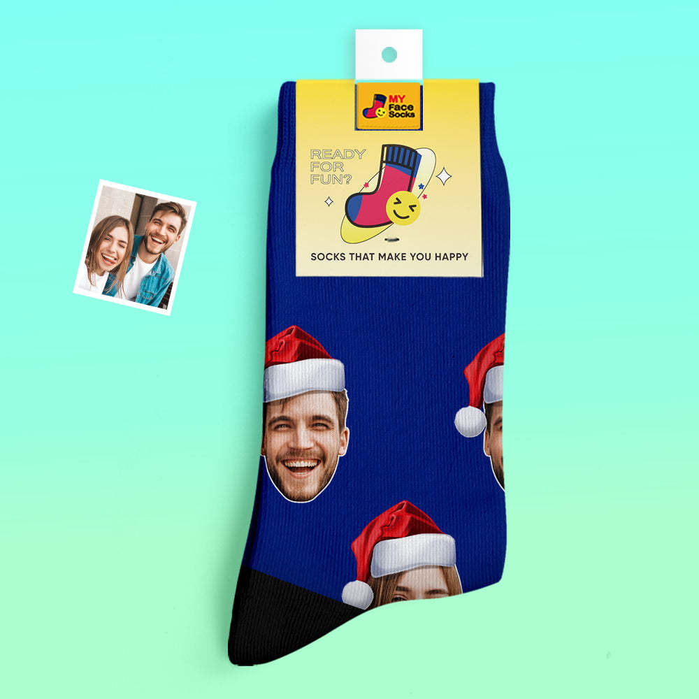 Custom Thick Socks Photo 3D Digital Printed Socks Autumn Winter Warm Socks Wear Santa Hat - MyFaceSocksAu