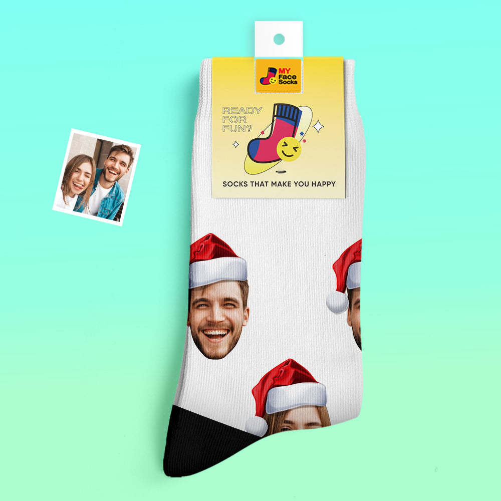 Custom Thick Socks Photo 3D Digital Printed Socks Autumn Winter Warm Socks Wear Santa Hat - MyFaceSocksAu