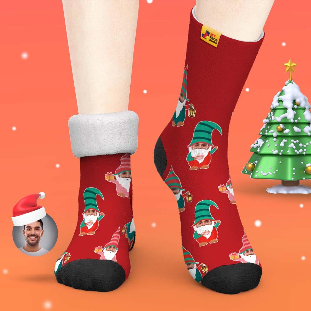 Christmas Gifts,Custom Thick Socks Photo 3D Digital Printed Socks Autumn Winter Warm Socks Gnome Socks - MyFaceSocksAu