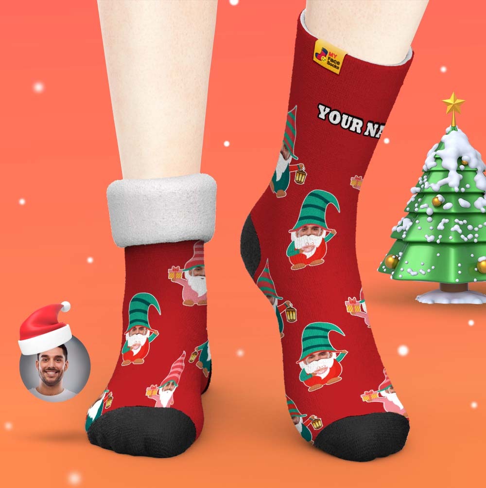 Christmas Gifts,Custom Thick Socks Photo 3D Digital Printed Socks Autumn Winter Warm Socks Gnome Socks - MyFaceSocksAu