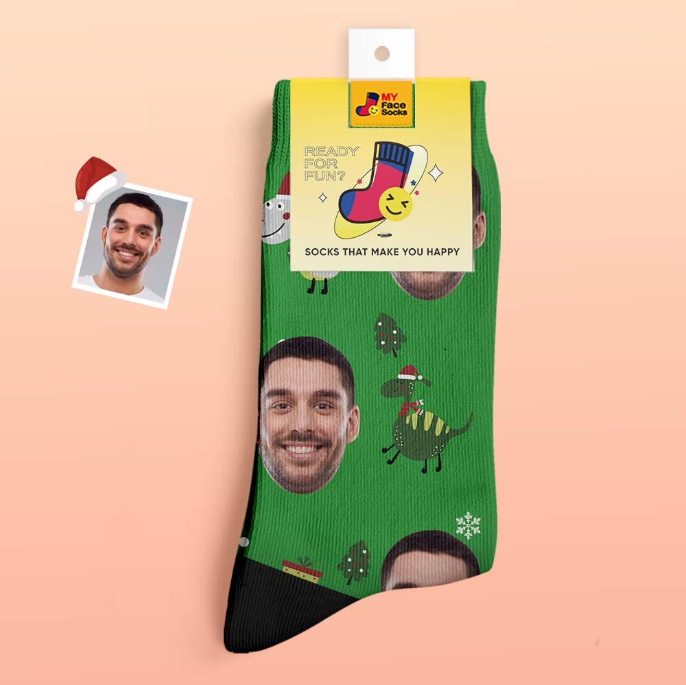 Christmas Gifts,Custom Thick Socks Photo 3D Digital Printed Socks Autumn Winter Warm Socks Santa Hat Dinosaur - MyFaceSocksAu