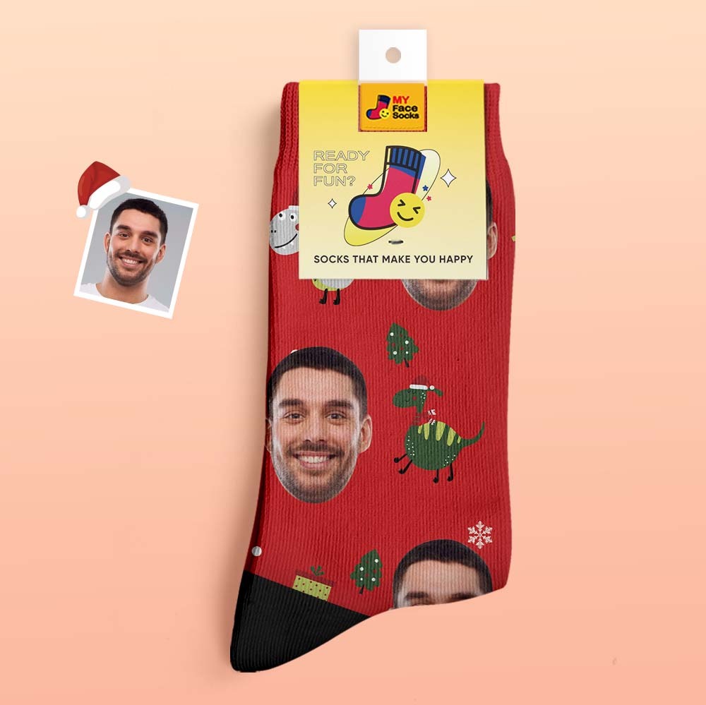 Christmas Gifts,Custom Thick Socks Photo 3D Digital Printed Socks Autumn Winter Warm Socks Santa Hat Dinosaur - MyFaceSocksAu