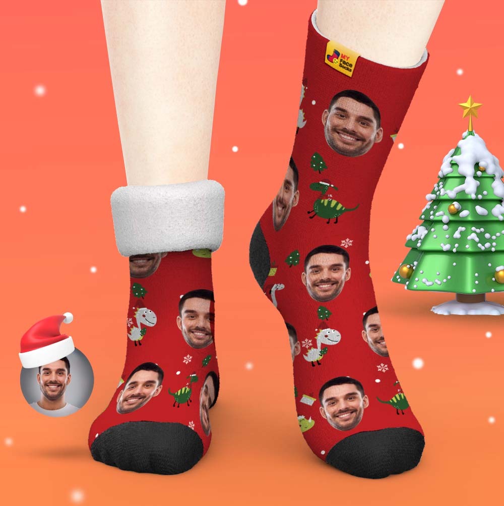 Christmas Gifts,Custom Thick Socks Photo 3D Digital Printed Socks Autumn Winter Warm Socks Santa Hat Dinosaur - MyFaceSocksAu