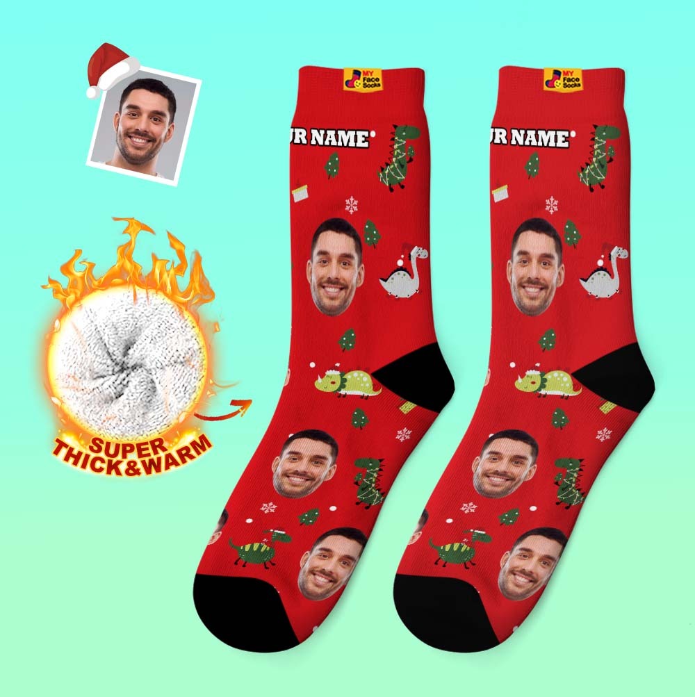 Christmas Gifts,Custom Thick Socks Photo 3D Digital Printed Socks Autumn Winter Warm Socks Santa Hat Dinosaur - MyFaceSocksAu