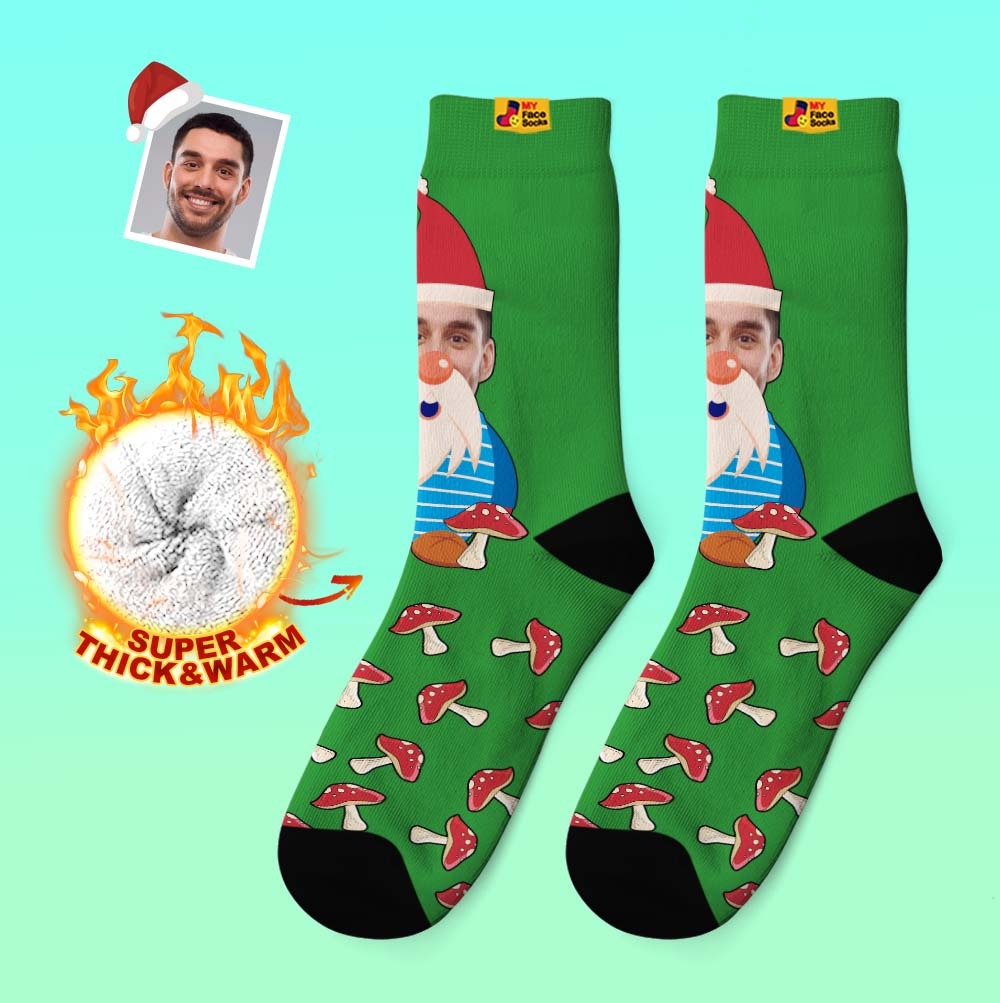 Christmas Gifts,Custom Thick Socks Photo 3D Digital Printed Socks Autumn Winter Warm Socks Christmas Gnome Mushrooms - MyFaceSocksAu