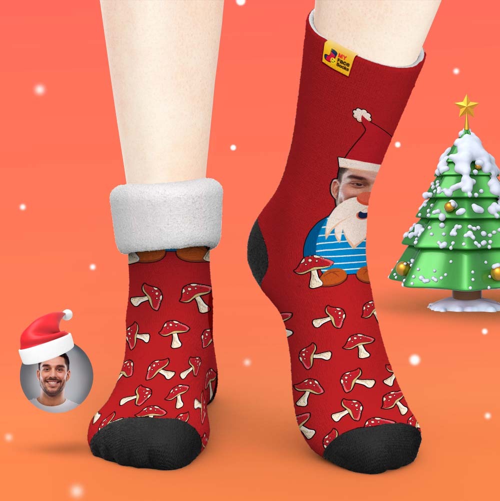 Christmas Gifts,Custom Thick Socks Photo 3D Digital Printed Socks Autumn Winter Warm Socks Christmas Gnome Mushrooms - MyFaceSocksAu