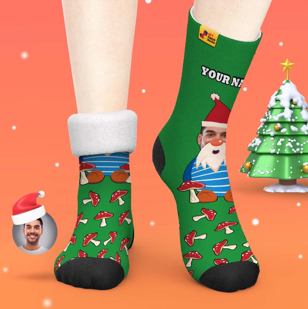 Christmas Gifts,Custom Thick Socks Photo 3D Digital Printed Socks Autumn Winter Warm Socks Christmas Gnome Mushrooms - MyFaceSocksAu