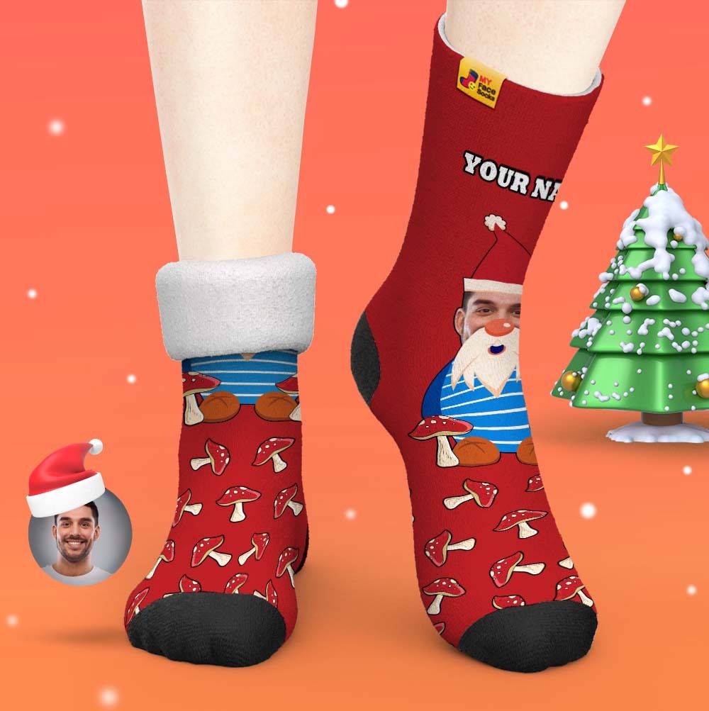 Christmas Gifts,Custom Thick Socks Photo 3D Digital Printed Socks Autumn Winter Warm Socks Christmas Gnome Mushrooms - MyFaceSocksAu