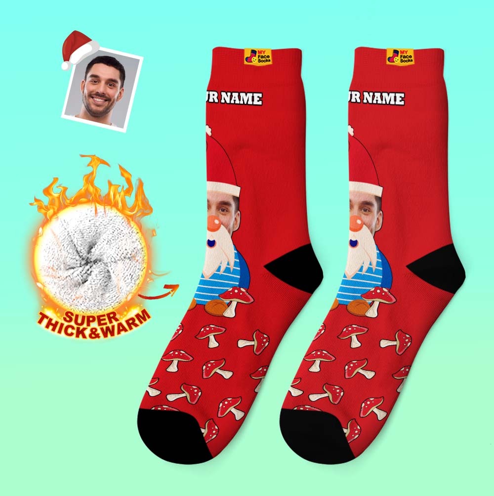 Christmas Gifts,Custom Thick Socks Photo 3D Digital Printed Socks Autumn Winter Warm Socks Christmas Gnome Mushrooms - MyFaceSocksAu