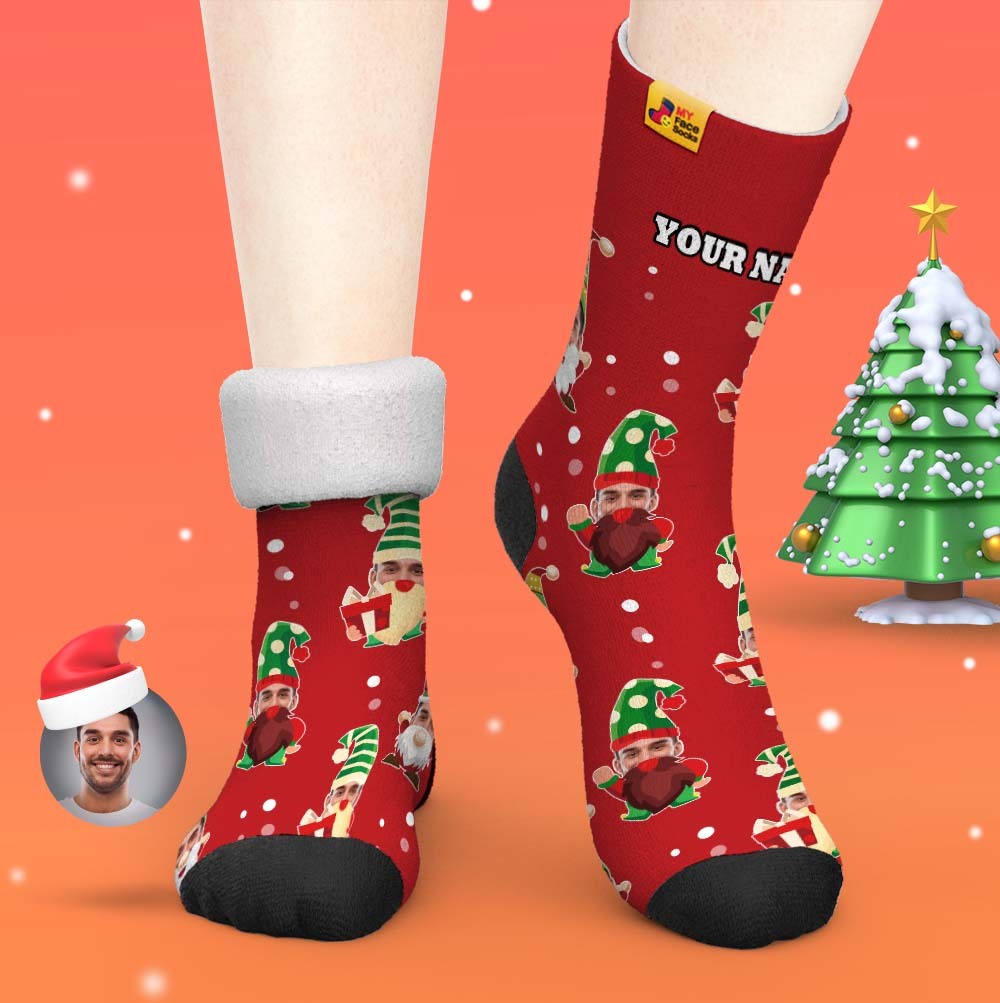 Christmas Gifts,Custom Thick Socks Photo 3D Digital Printed Socks Autumn Winter Warm Socks Bearded Gnome - MyFaceSocksAu