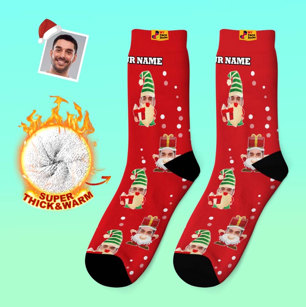 Christmas Gifts,Custom Thick Socks Photo 3D Digital Printed Socks Autumn Winter Warm Socks Bearded Gnome - MyFaceSocksAu