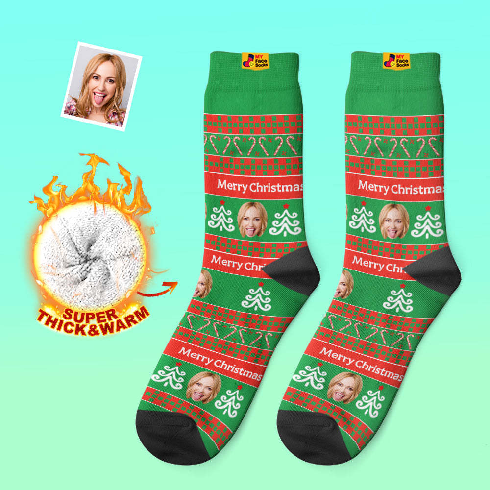 Custom Thick Socks Photo 3D Digital Printed Socks Autumn Winter Warm Socks Green Santa Socks Christmas Gift - MyFaceSocksAu