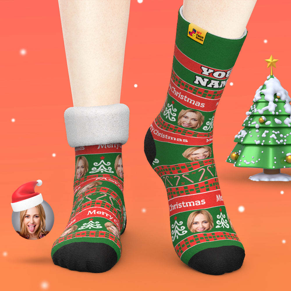 Custom Thick Socks Photo 3D Digital Printed Socks Autumn Winter Warm Socks Green Santa Socks Christmas Gift - MyFaceSocksAu