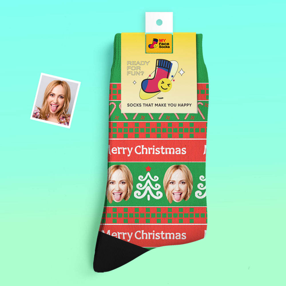 Custom Thick Socks Photo 3D Digital Printed Socks Autumn Winter Warm Socks Green Santa Socks Christmas Gift - MyFaceSocksAu