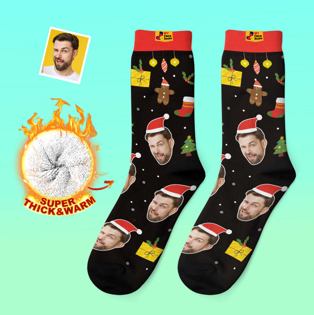 Custom Thick Socks Photo 3D Digital Printed Socks Autumn Winter Warm Socks Santa Claus Hats Christmas Gift - MyFaceSocksAu