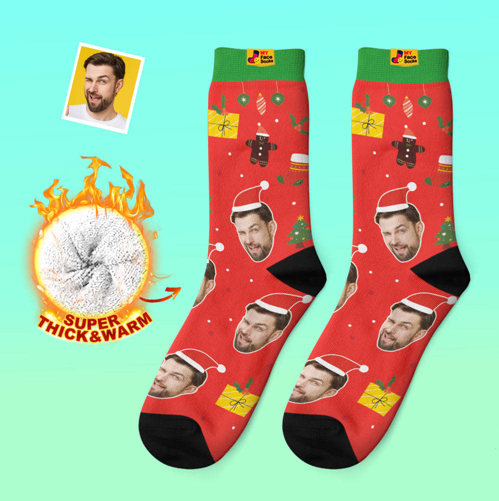 Custom Thick Socks Photo 3D Digital Printed Socks Autumn Winter Warm Socks Santa Claus Hats Christmas Gift - MyFaceSocksAu