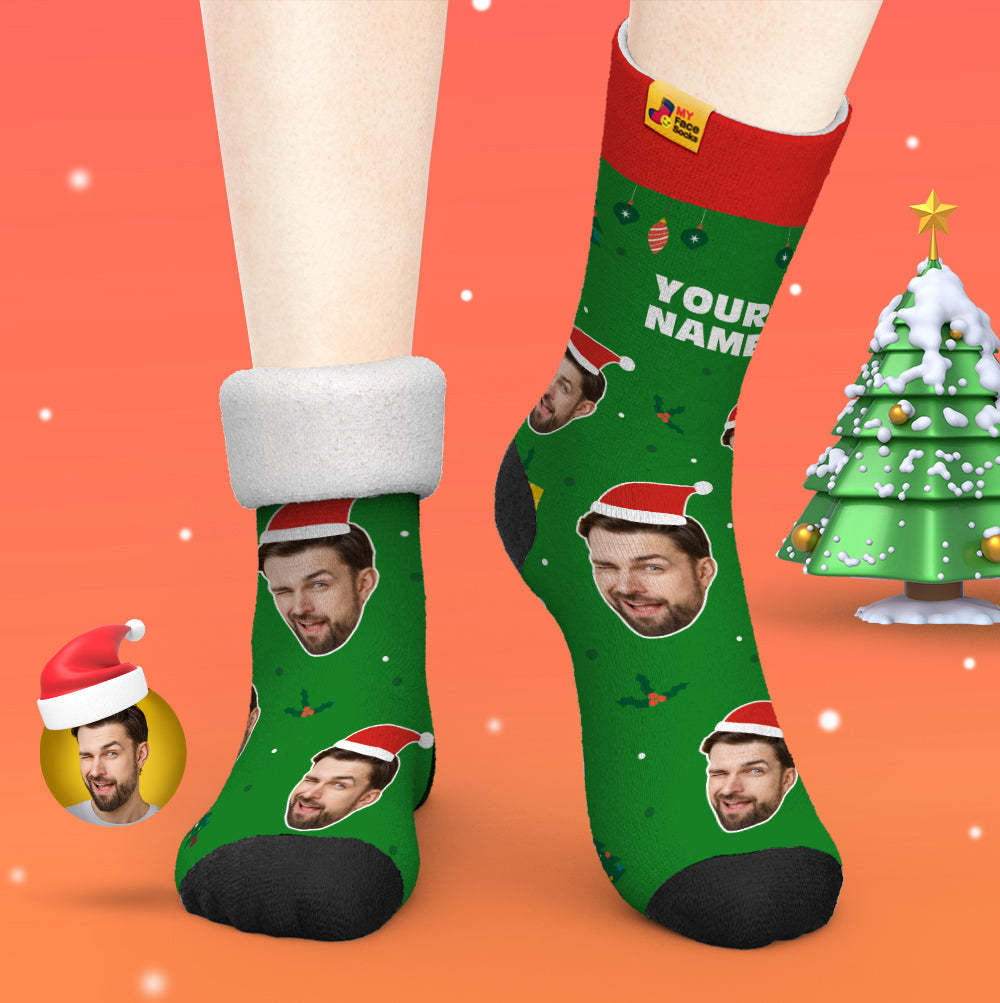 Custom Thick Socks Photo 3D Digital Printed Socks Autumn Winter Warm Socks Santa Claus Hats Christmas Gift - MyFaceSocksAu