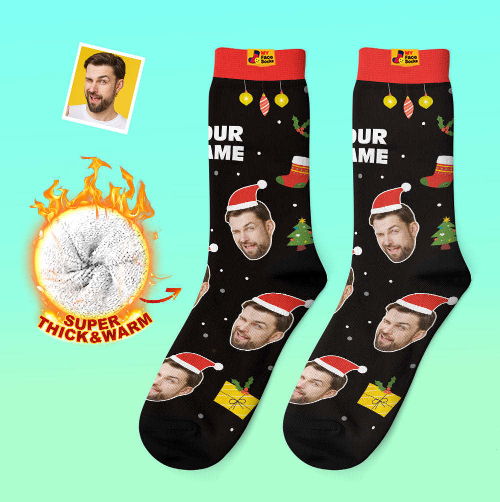 Custom Thick Socks Photo 3D Digital Printed Socks Autumn Winter Warm Socks Santa Claus Hats Christmas Gift - MyFaceSocksAu