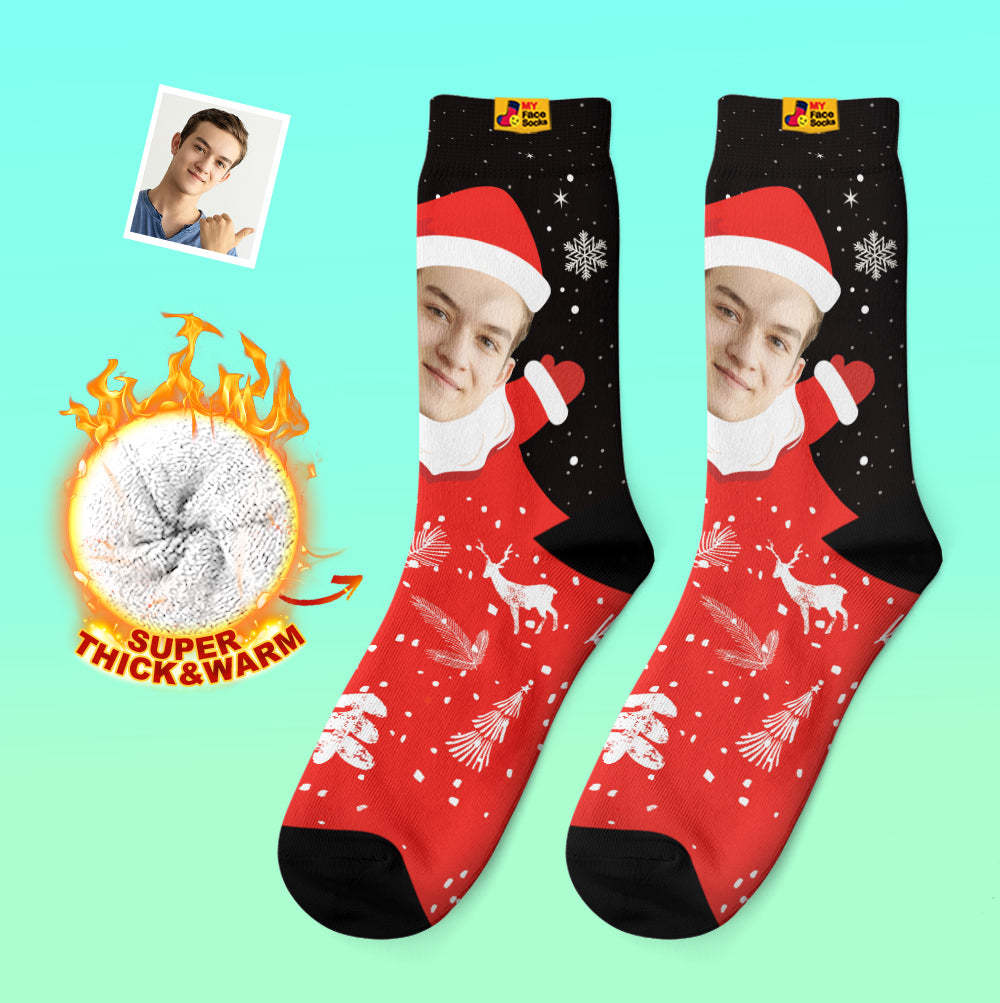 Custom Thick Socks Photo 3D Digital Printed Socks Autumn Winter Warm Socks Snow Santa Happy Face Socks Christmas Gift-MyFaceSocksAu
