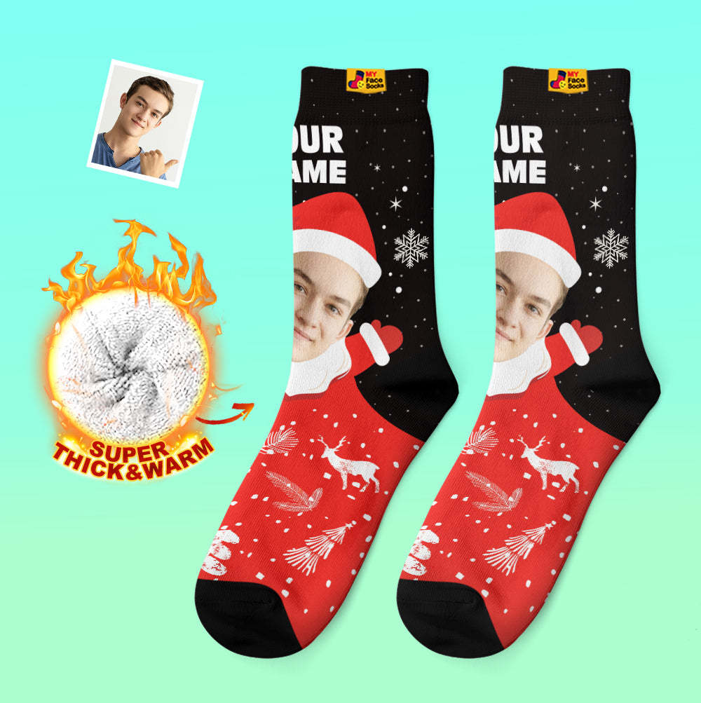 Custom Thick Socks Photo 3D Digital Printed Socks Autumn Winter Warm Socks Snow Santa Happy Face Socks Christmas Gift-MyFaceSocksAu