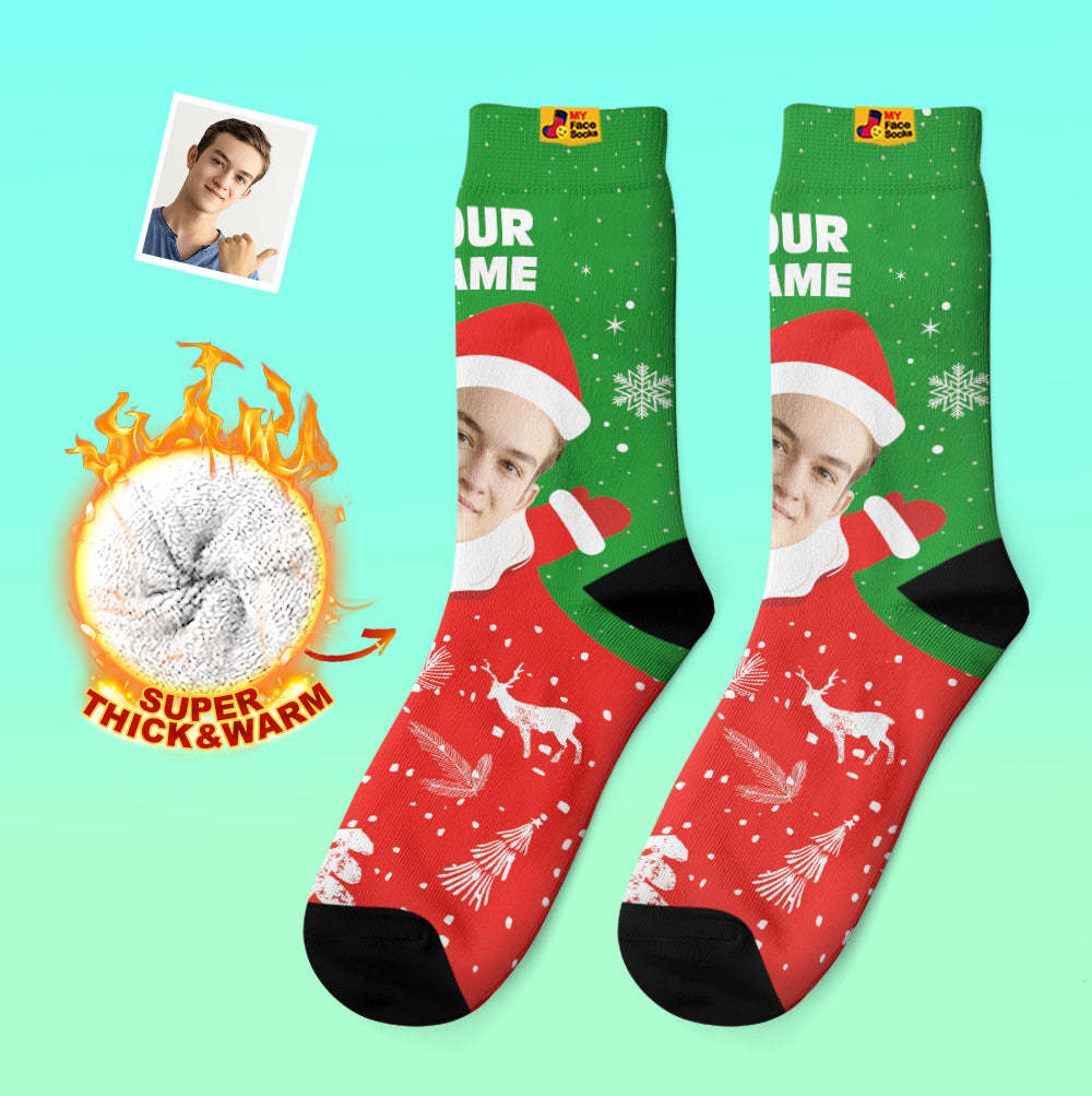 Custom Thick Socks Photo 3D Digital Printed Socks Autumn Winter Warm Socks Snow Santa Happy Face Socks Christmas Gift-MyFaceSocksAu