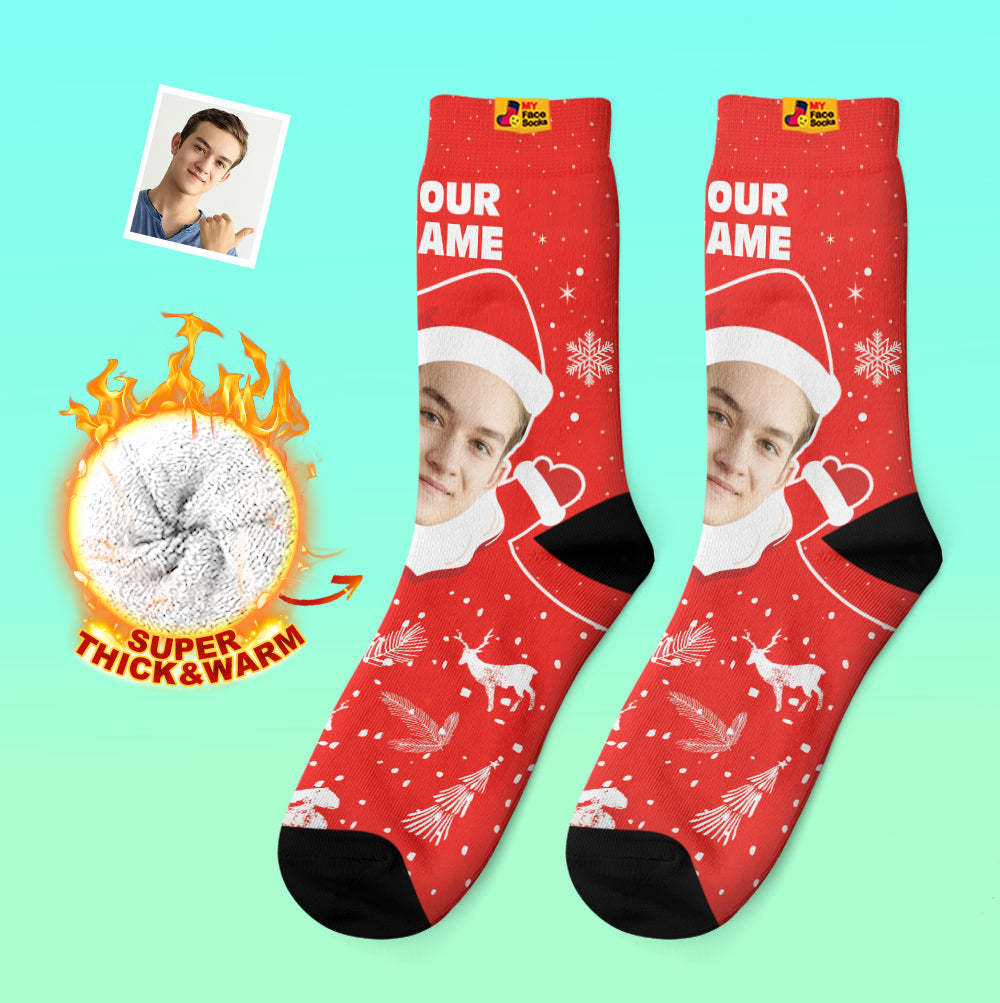 Custom Thick Socks Photo 3D Digital Printed Socks Autumn Winter Warm Socks Snow Santa Happy Face Socks Christmas Gift-MyFaceSocksAu