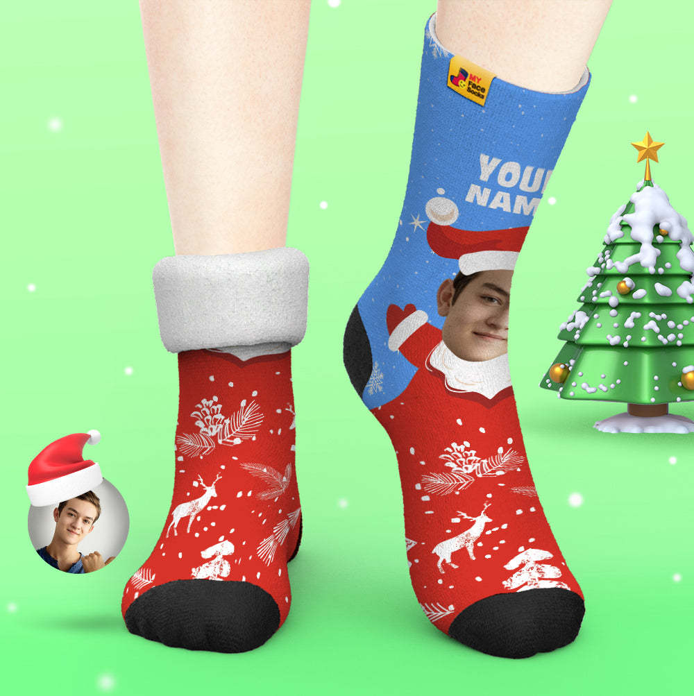 Custom Thick Socks Photo 3D Digital Printed Socks Autumn Winter Warm Socks Snow Santa Happy Face Socks Christmas Gift-MyFaceSocksAu