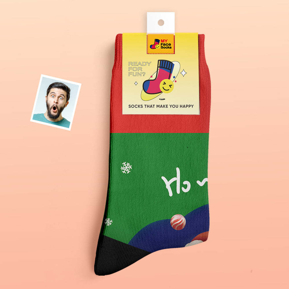 Custom Thick Socks Photo Autumn Winter Warm Socks Santa Claus Hats Christmas Gift Socks Ho Ho - MyFaceSocksAu
