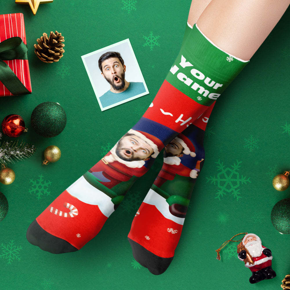 Custom Thick Socks Photo Autumn Winter Warm Socks Santa Claus Hats Christmas Gift Socks Ho Ho - MyFaceSocksAu