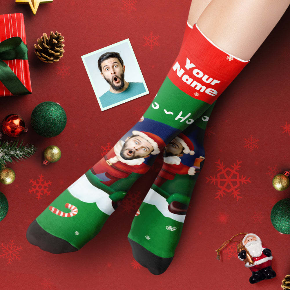 Custom Thick Socks Photo Autumn Winter Warm Socks Santa Claus Hats Christmas Gift Socks Ho Ho - MyFaceSocksAu