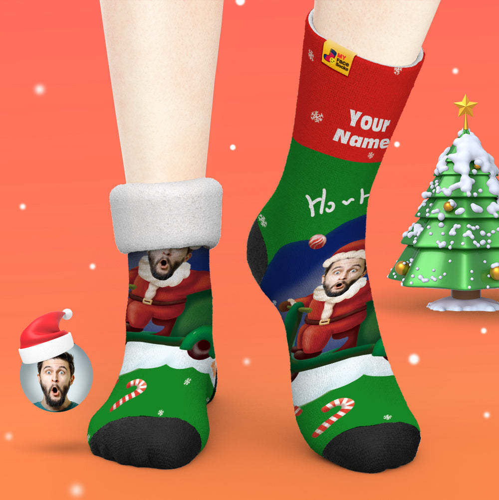 Custom Thick Socks Photo Autumn Winter Warm Socks Santa Claus Hats Christmas Gift Socks Ho Ho - MyFaceSocksAu
