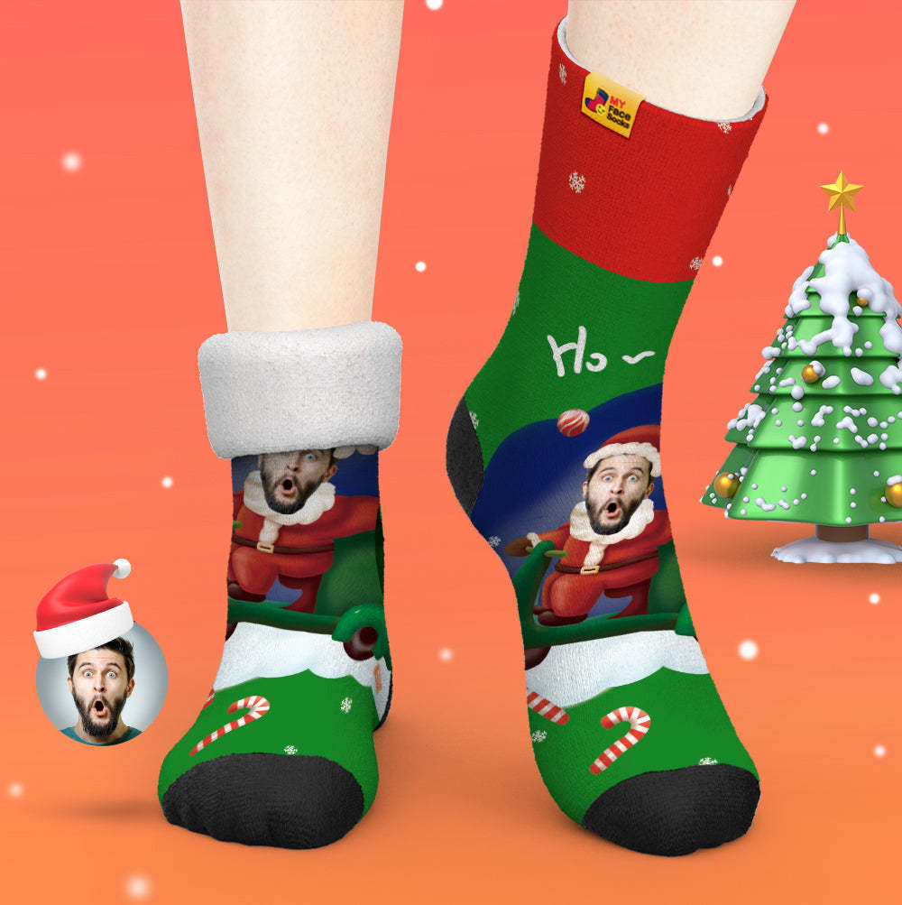 Custom Thick Socks Photo Autumn Winter Warm Socks Santa Claus Hats Christmas Gift Socks Ho Ho - MyFaceSocksAu