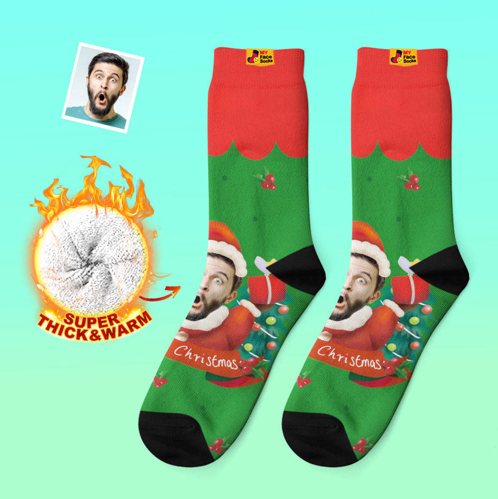 Custom Thick Socks Photo Autumn Winter Warm Socks Santa Claus Hats Christmas Gift Socks Christmas Bells - MyFaceSocksAu