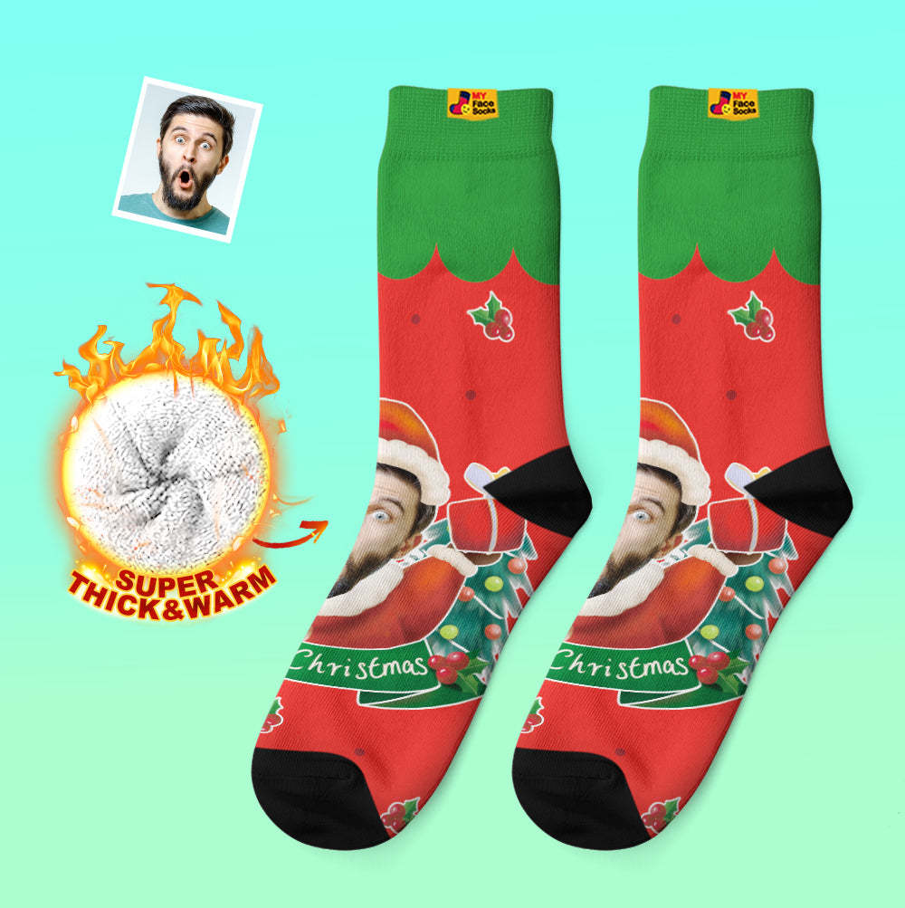 Custom Thick Socks Photo Autumn Winter Warm Socks Santa Claus Hats Christmas Gift Socks Christmas Bells - MyFaceSocksAu