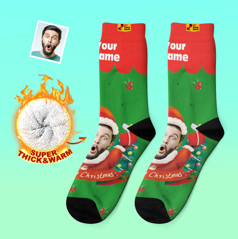 Custom Thick Socks Photo Autumn Winter Warm Socks Santa Claus Hats Christmas Gift Socks Christmas Bells - MyFaceSocksAu