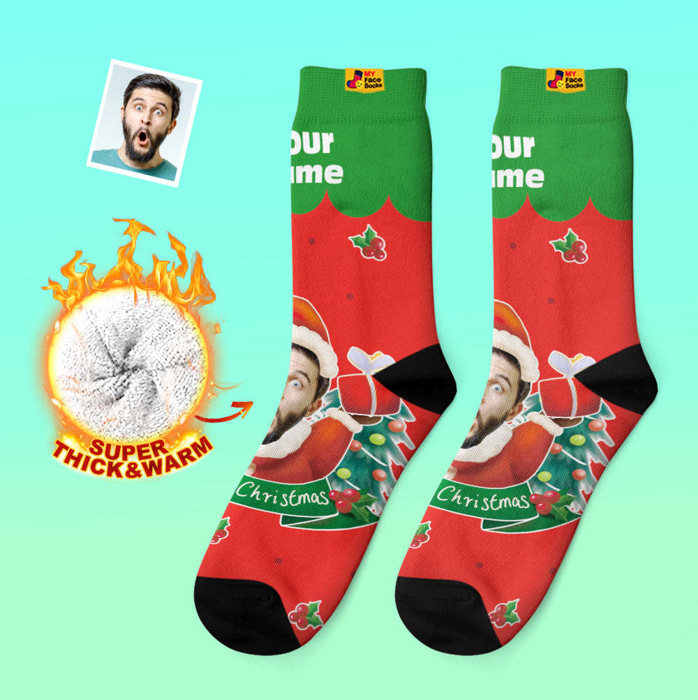 Custom Thick Socks Photo Autumn Winter Warm Socks Santa Claus Hats Christmas Gift Socks Christmas Bells - MyFaceSocksAu