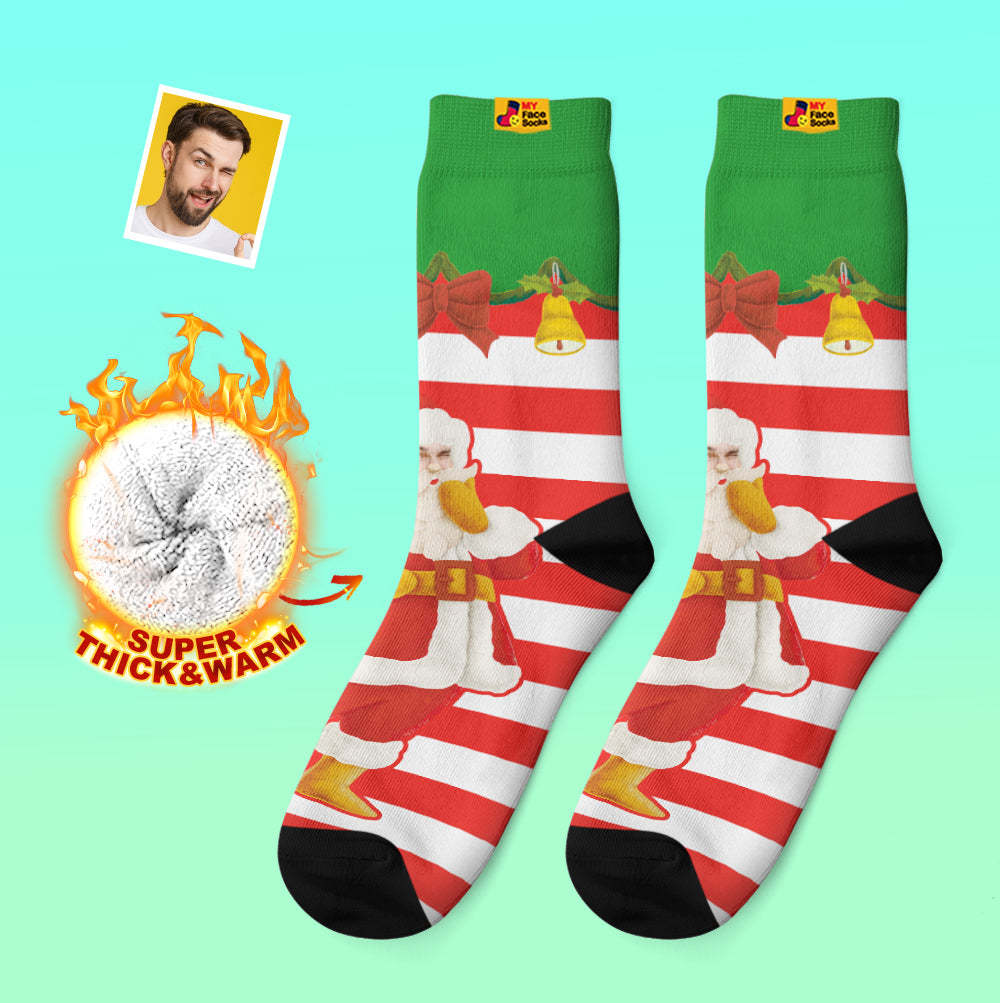 Custom Thick Socks Photo Autumn Winter Warm Socks Santa Claus Christmas Bells Socks - MyFaceSocksAu