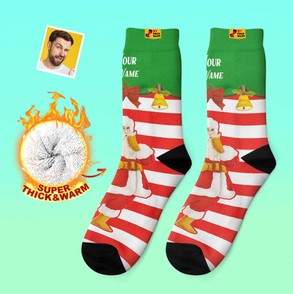 Custom Thick Socks Photo Autumn Winter Warm Socks Santa Claus Christmas Bells Socks - MyFaceSocksAu