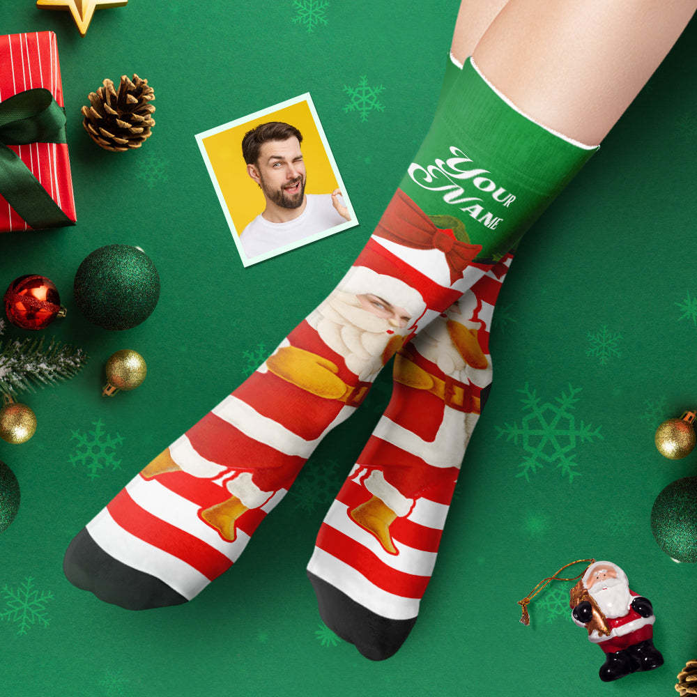 Custom Thick Socks Photo Autumn Winter Warm Socks Santa Claus Christmas Bells Socks - MyFaceSocksAu