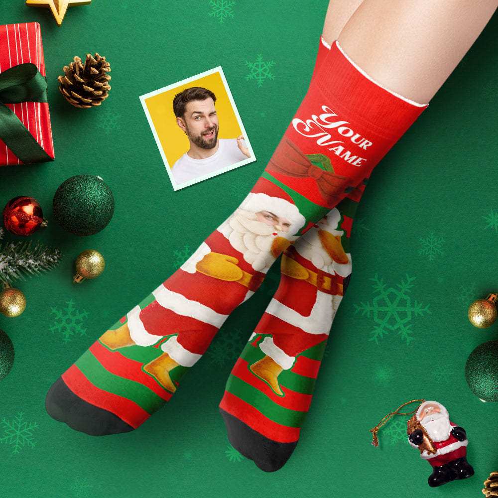Custom Thick Socks Photo Autumn Winter Warm Socks Santa Claus Christmas Bells Socks - MyFaceSocksAu