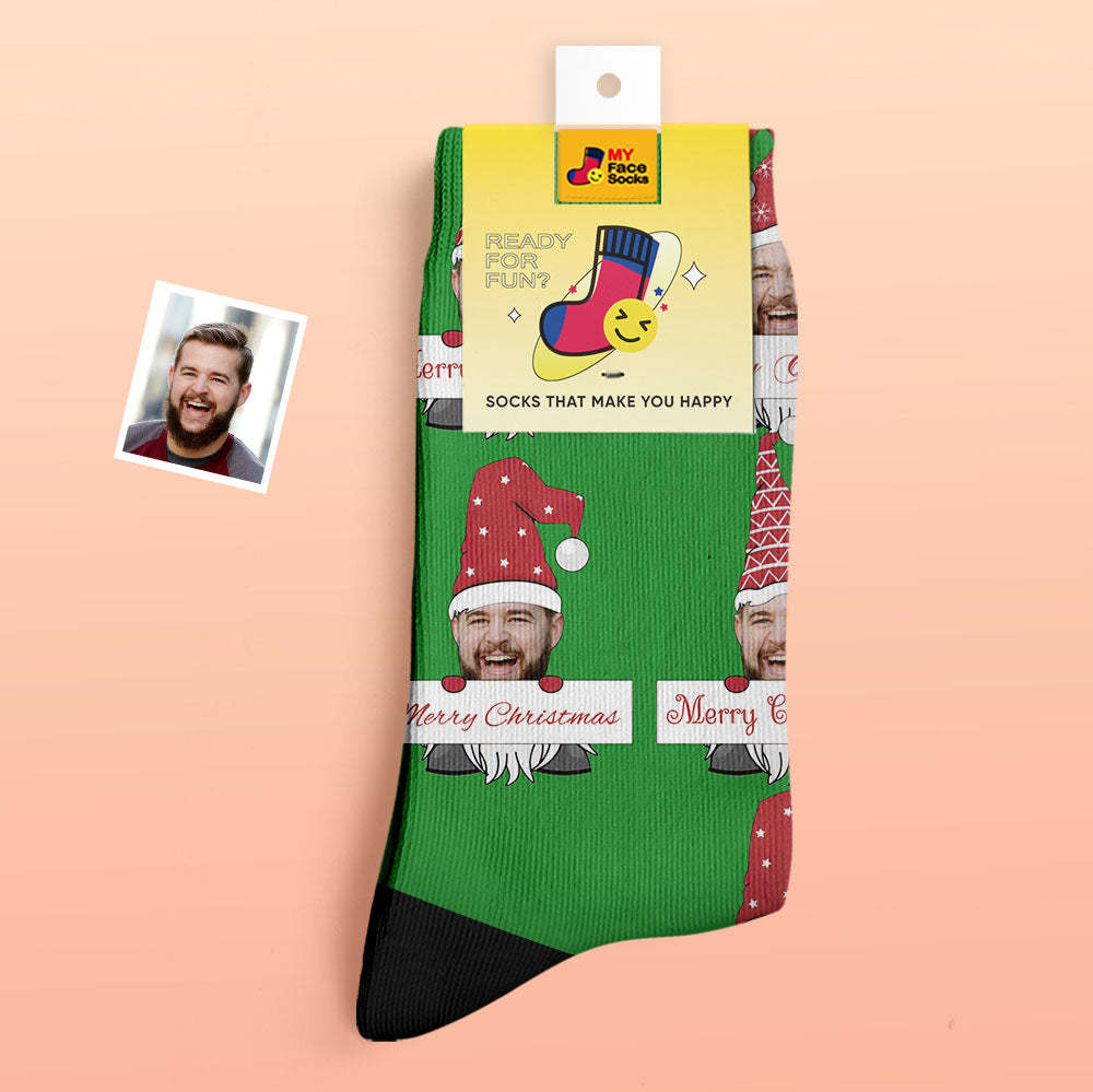 Custom Thick Socks Photo Autumn Winter Warm Socks Christmas Gnome Socks Merry Christmas - MyFaceSocksAu