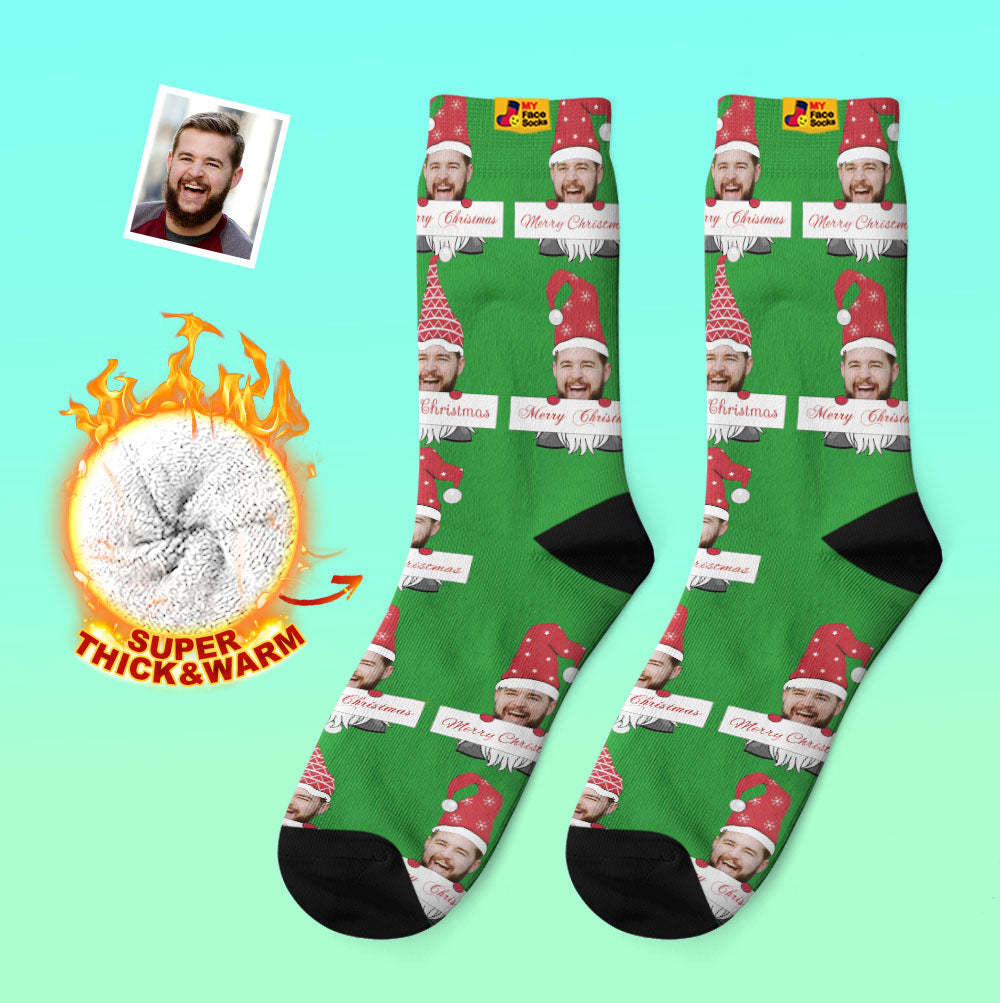 Custom Thick Socks Photo Autumn Winter Warm Socks Christmas Gnome Socks Merry Christmas - MyFaceSocksAu