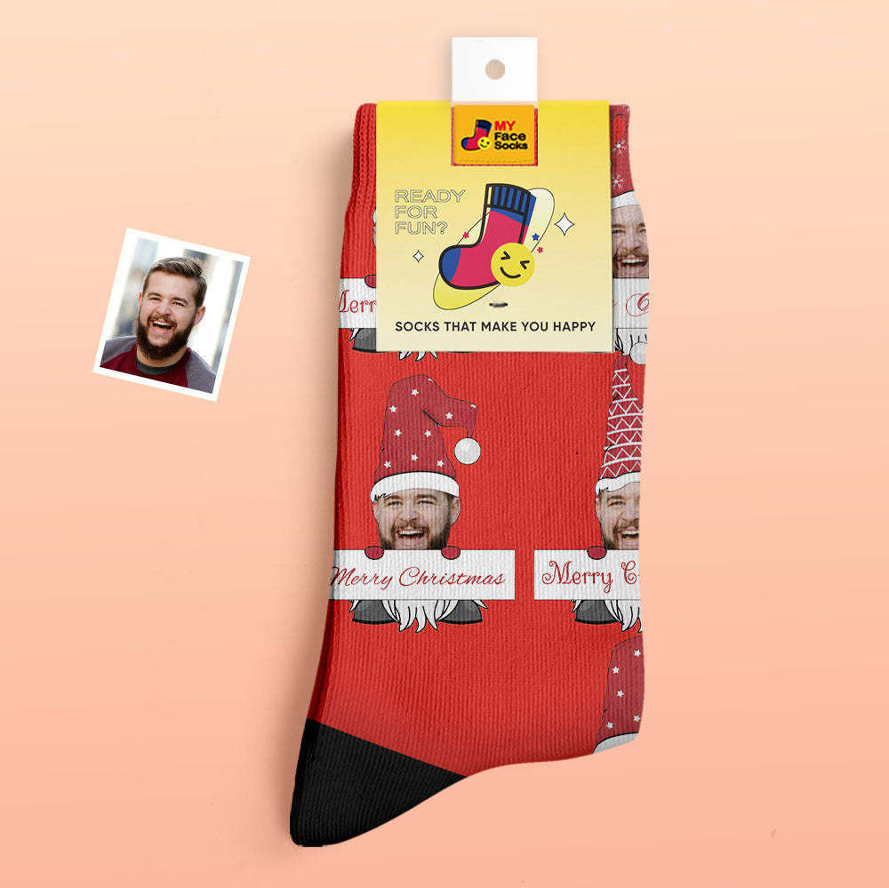 Custom Thick Socks Photo Autumn Winter Warm Socks Christmas Gnome Socks Merry Christmas - MyFaceSocksAu