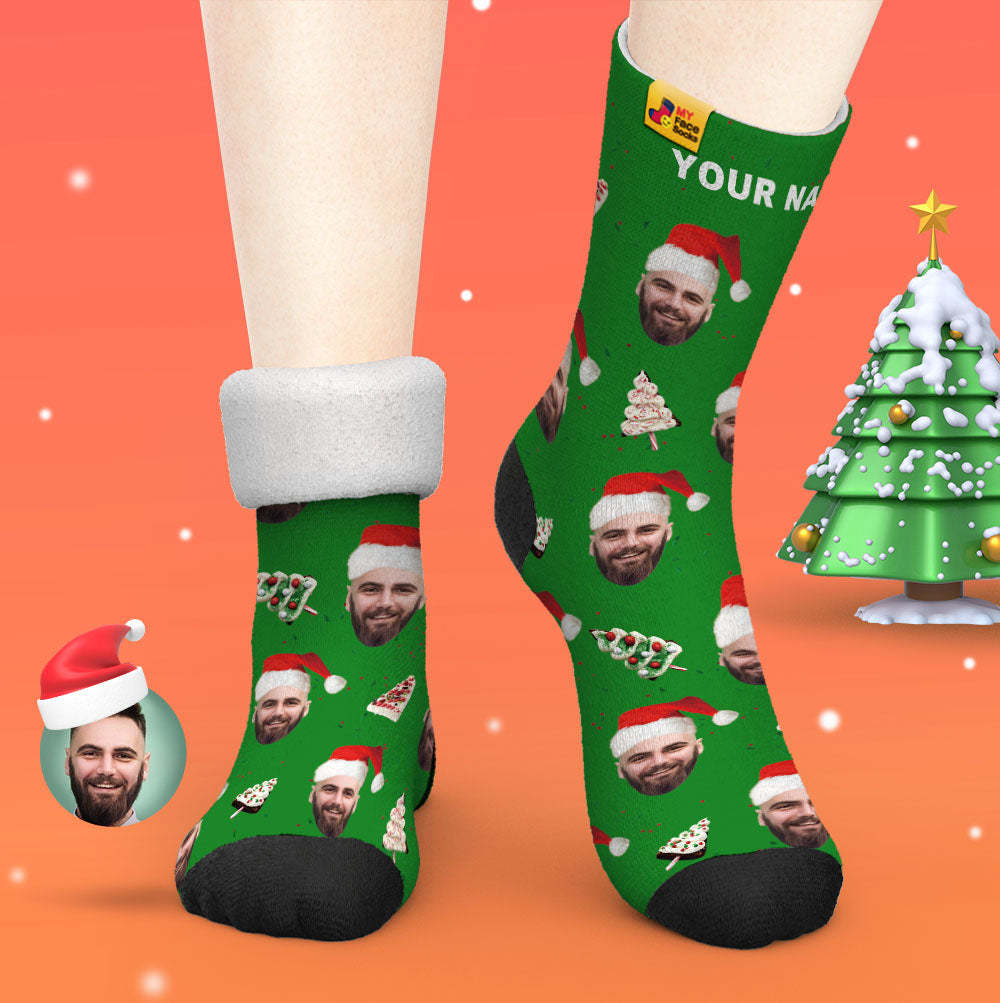 Custom Thick Socks Photo Autumn Winter Warm Socks Christmas Cake Socks Merry Christmas - MyFaceSocksAu