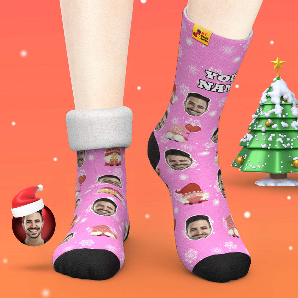 Pink Christmas Custom Thick Socks Photo 3D Digital Printed Socks Autumn Winter Warm Socks Cute Gift - MyFaceSocksAu