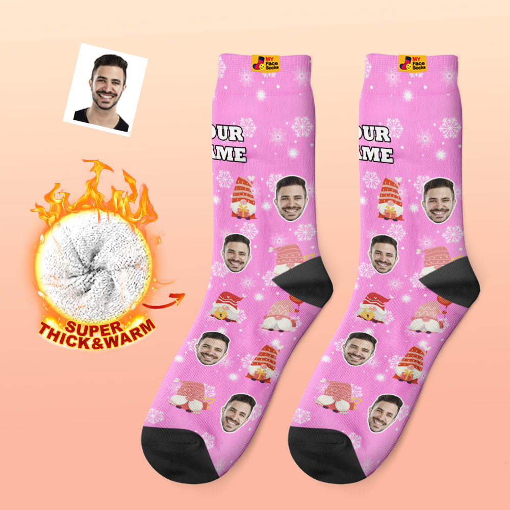 Pink Christmas Custom Thick Socks Photo 3D Digital Printed Socks Autumn Winter Warm Socks Cute Gift - MyFaceSocksAu