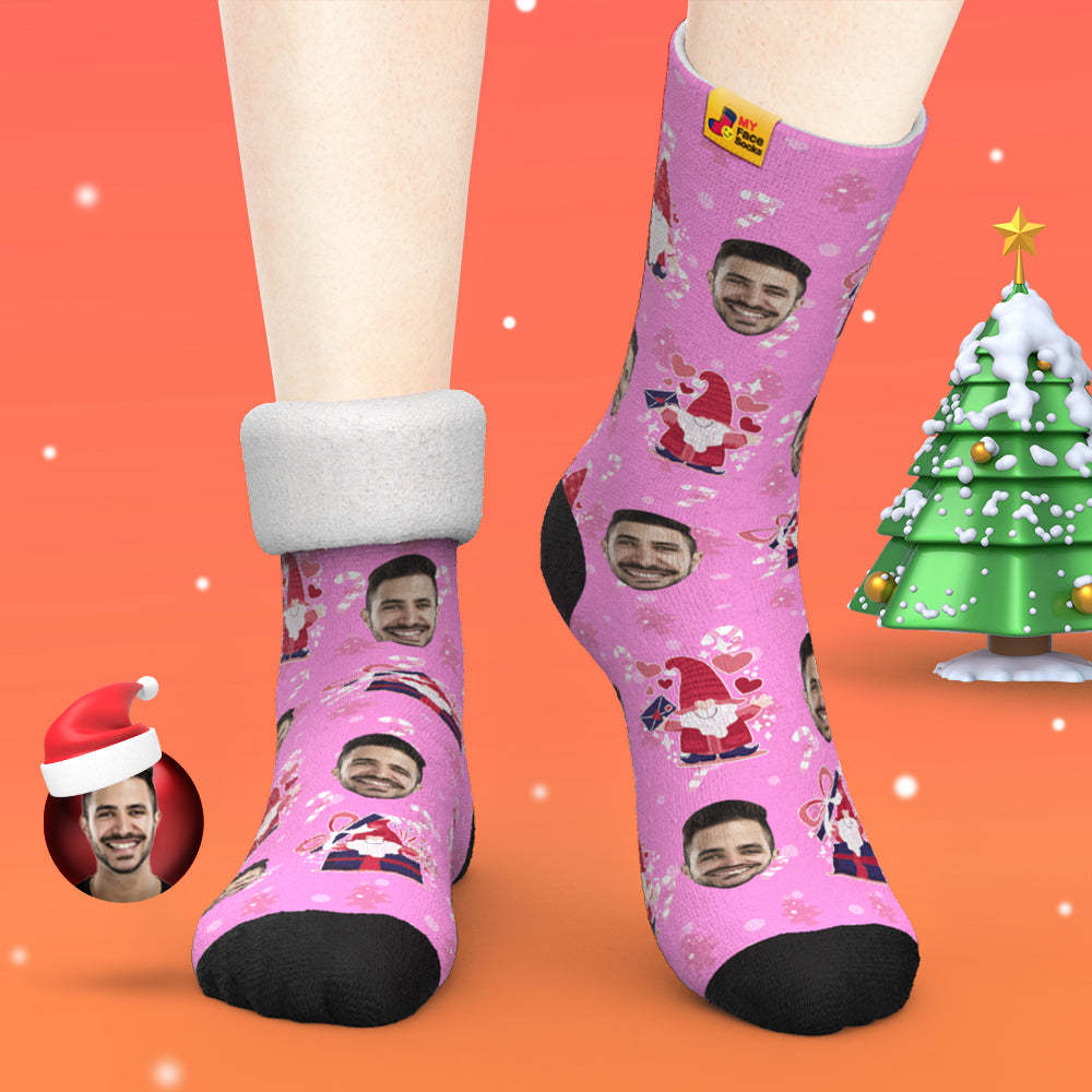 Pink Christmas Custom Thick Socks Photo 3D Digital Printed Socks Autumn Winter Warm Socks - MyFaceSocksAu